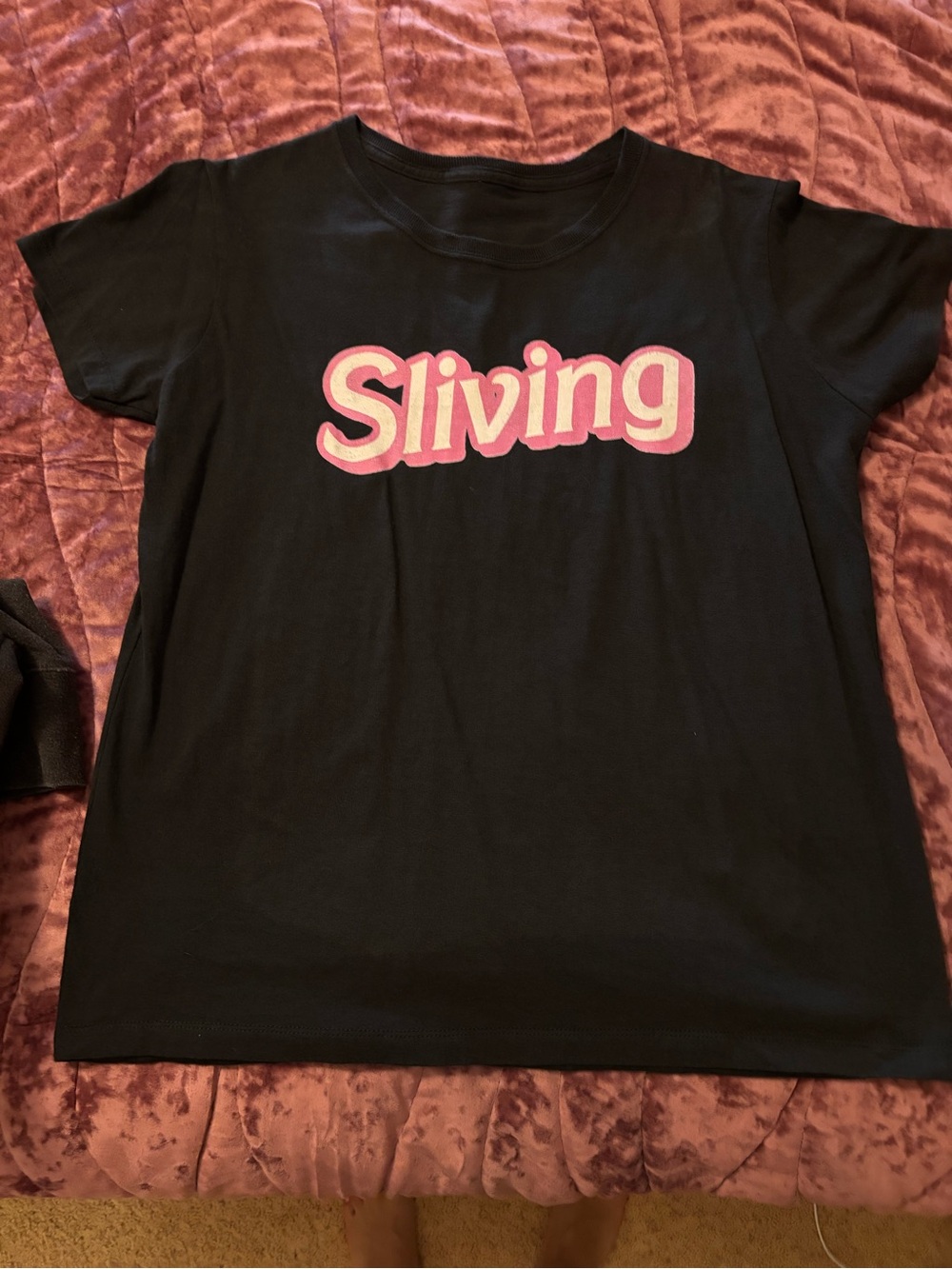 Paris Hilton Black Tee with Pink 'Sliving' Logo